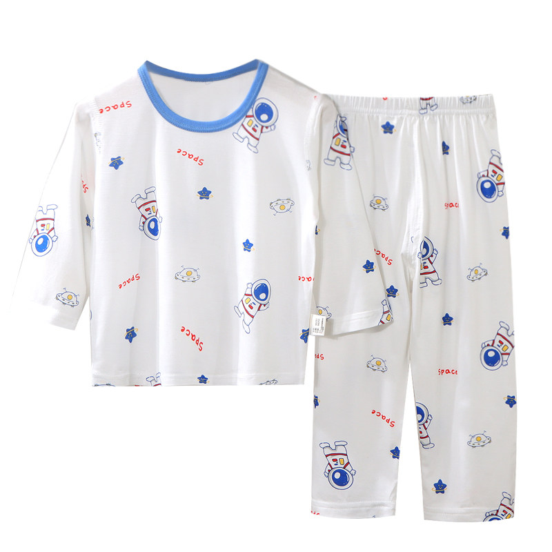 妙童岛儿童睡衣夏季薄款莫代尔九分袖空调服男女孩宝宝家居服套装