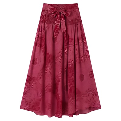 Printed drawstring casual large swing skirt 印花休闲大摆裙女