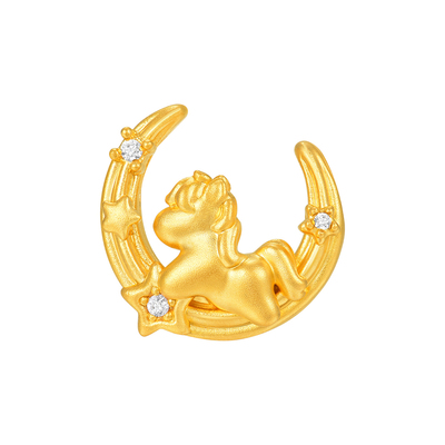 明牌珠宝星月小飞马硬金吊坠 黄金锆石镶嵌生肖马年挂坠ASY0663