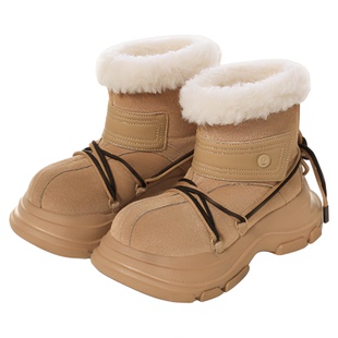 【鞠婧祎同款】Ouder 雪地靴女厚底增高真皮羊毛一体绑带大头鞋靴
