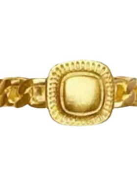 流金岁月 小面包戒指 女纯银镀黄金色方形对戒食戒开口可调节时尚