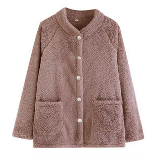 珊瑚绒女士睡衣上衣单件秋冬季加厚款保暖法兰绒长袖家居服可外穿