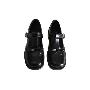 莲花府邸2025春季复古单鞋蝴蝶结丁字扣玛丽珍百搭布洛克牛皮女鞋