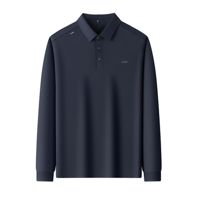 恒源祥春秋季薄款中年男士羊毛长袖t恤男宽松翻领上衣打底polo衫