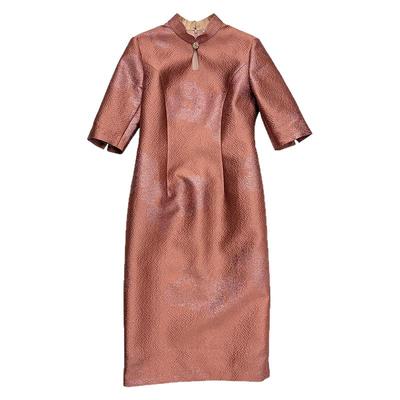 2024新款改良水滴领粉色婚宴旗袍