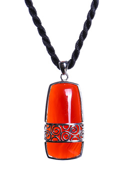 端午节个性复古黑色男吊坠925银黑玛瑙祥云男项链红色男项链黑绳