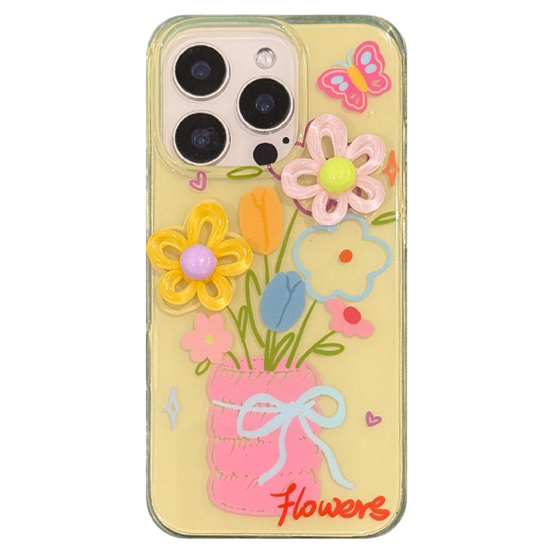lilihouse韩国ins夏日少女油画花瓶立体花朵15适用16pro苹果16ProMax手机壳iPhone16全包14