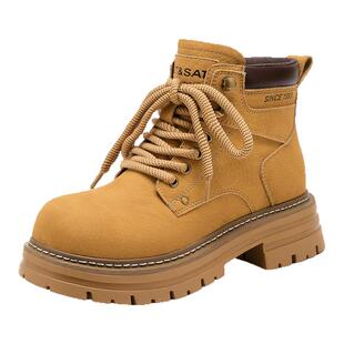 星期六厚底马丁靴女款2025新款秋季爆款短筒靴子女户外工装大黄靴