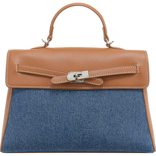 妙迪轻软凯莉包新款小众时尚丹宁牛仔手提包袋通勤单肩斜挎包包女