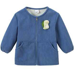 宝宝秋冬长袖灯芯绒罩衣男童加绒吃饭护衣儿童羽绒服防脏拉链罩衫