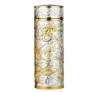 双色九龙百福银杯子s999纯银内胆保温茶杯商务礼品养生高档银水杯