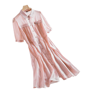 乔妮塔品牌女装2025夏季新款短袖宽松超仙莱赛尔天丝衬衣连衣裙