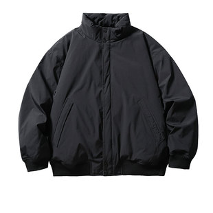 美式复古工装立领黑色羽绒服男款冬季潮牌宽松学生加厚白鸭绒外套