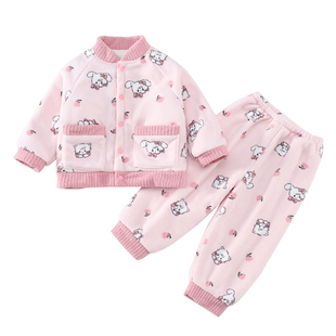 女童加厚睡衣套装冬季2025新款儿童宝宝三层保暖法兰绒开衫家居服