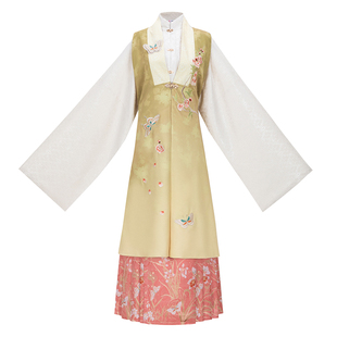 花朝记｜春尘｜明制传统绣花汉服｜竖领对襟直袖长袄长比甲马面裙