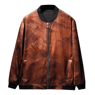 香云纱男装新中式国风外套重磅真丝男士夹克50姆米皮子高端新款