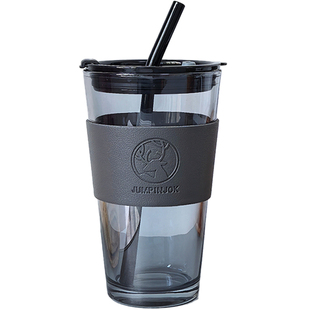 水杯2025新款女办公室轻奢玻璃杯男生带吸管咖啡杯家用高颜值杯子