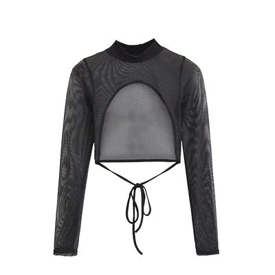 露背高领薄款网纱百搭长袖打底衫