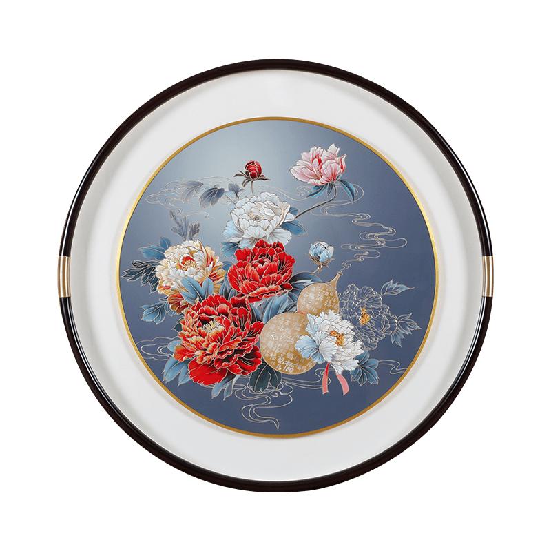 入户玄关手工铜雕画牡丹葫芦图