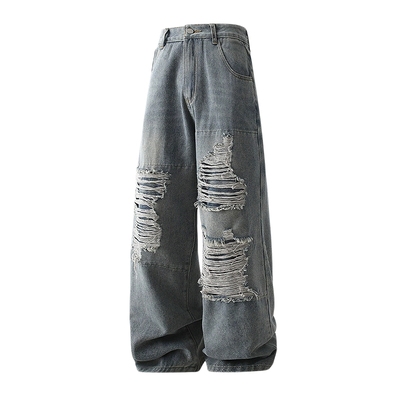 bosie伯喜情侣复古破洞牛仔长裤