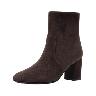 哈森/HARSON【弹力塑形家】25冬新款气质绒面粗高跟时装短靴女