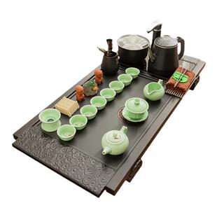 整套功夫茶具套装家用现代简约实木仿乌金石瓷烧水全自动一体茶盘