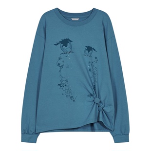 TYPESERVICE韩国代购上衣女2025秋季新款卡通印花长袖T恤衫宽松