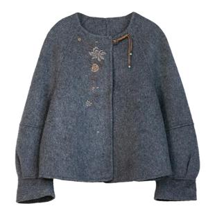 布小匠原创设计双面呢手工刺绣羊毛外套女冬季新款中式国风上衣