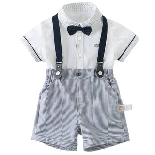 戴维贝拉男童夏装儿童周岁生日礼服套装男孩演出衣服宝宝背带裤