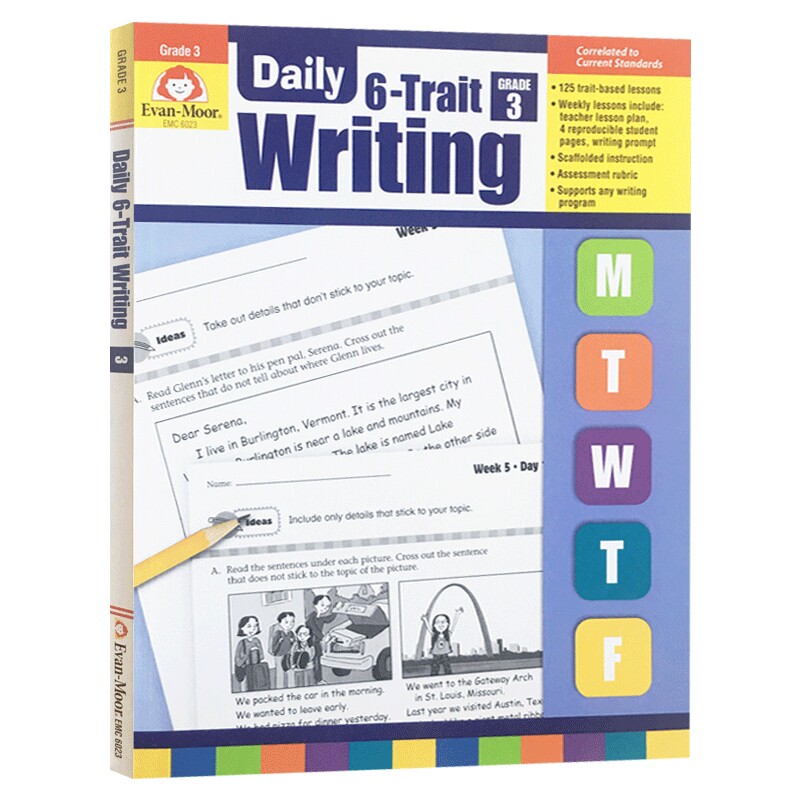 每日练习系列 系统写作三年级 完整版 Daily 6 Trait Writing Grade 3 英文原版教材练习册 英语写作指导 进口英语书 Evan Moor