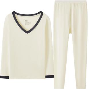 红豆女士内衣撞色领水柔棉抗菌发热打底秋衣秋裤德绒秋冬保暖套装