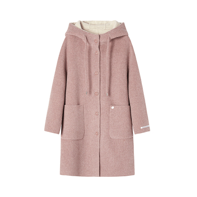 连帽双面羊绒大衣女冬小个子