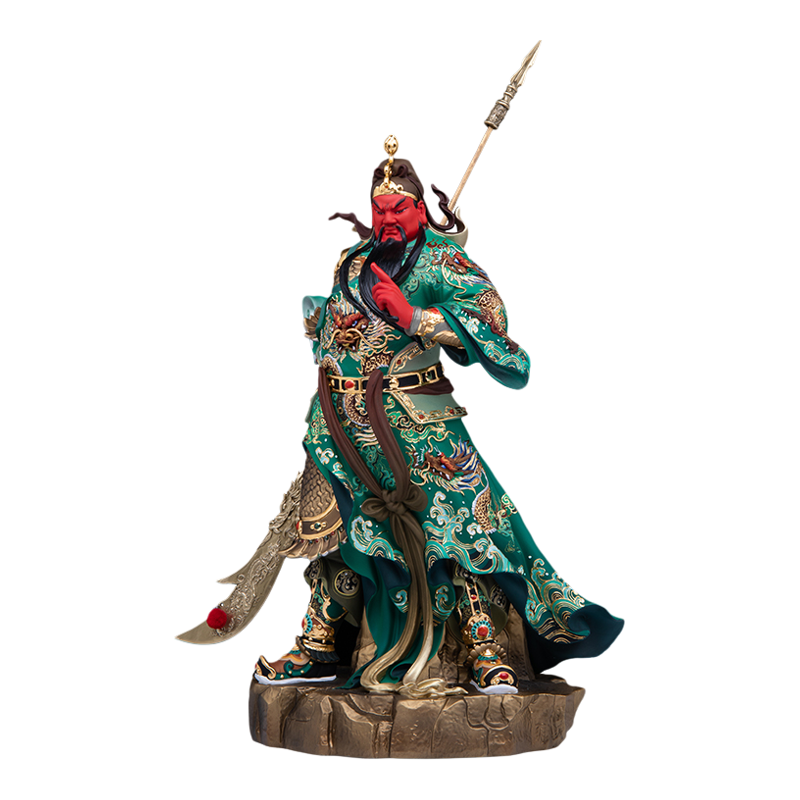 黄铜满工彩武财神关公神像摆件