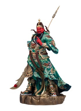 黄铜满工彩武财神关公神像摆件