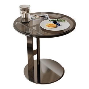 客厅沙发小边几带灯轻奢现代简约岩板高级感玻璃茶几床头创意边桌