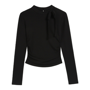 pusumede番外甜宠蝴蝶结针织衫新款长袖t恤修身收腰气质短款上衣