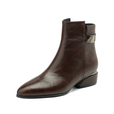 达芙妮棕色短靴女尖头高跟马丁靴