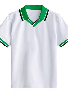 夏季校服短袖T恤初中生小学高中白色polo衫儿童班服V领半袖上衣29