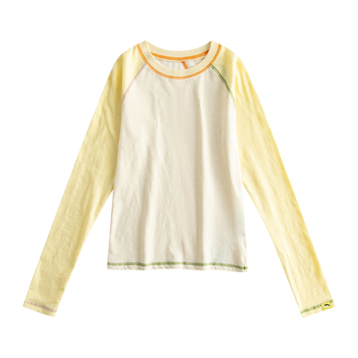 糖果撞色圆领插肩长袖T恤女