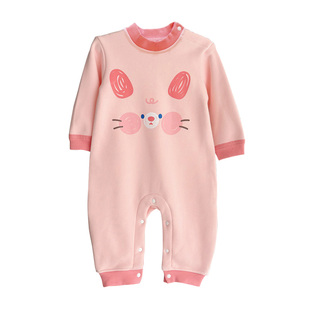 女宝宝加绒哈衣新生婴儿男童保暖爬服初生儿加厚连体衣小童秋冬装