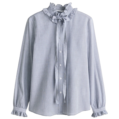 HM女装衬衫2026春季新款通勤商务褶边上衣潮流木耳边衬衫1317018