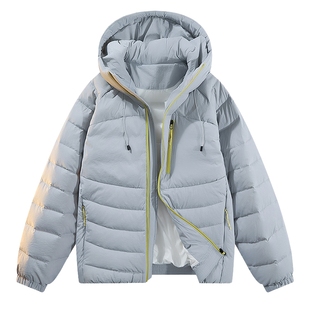男士灰色排骨羽绒服冬季男款连帽美式休闲羽绒外套男青少年鸭绒服