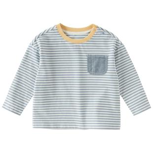 戴维贝拉男童纯棉T恤宝宝A类打底衫2026春装新款儿童长袖条纹上衣