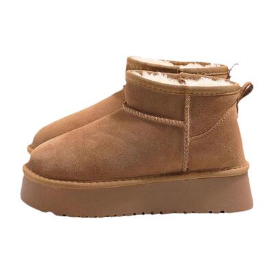 内增高8CM真皮毛一体雪地靴女加绒加厚保暖棉鞋冬季新款厚底短靴