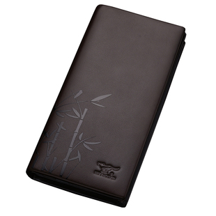 七匹狼男士长款钱包2026新款真皮竹子印花头层牛皮轻奢皮夹正品新