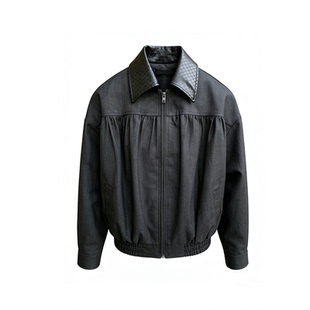 【新年入春】JCAESAR WOMEN编织皮领短外套 抽褶花苞 H型短宽