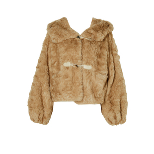 DPLAY2025年冬季新款驼色好看高级一粒磁吸扣仿皮草短款外套女