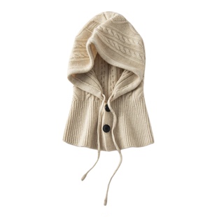 羊绒围脖帽子一体加厚保暖女针织提花韩版宽松帽护耳防风羊毛线帽