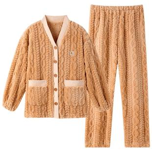 睡衣女款冬季珊瑚绒加厚加绒保暖秋冬法兰绒可外穿冬款家居服套装