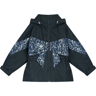 妖精的口袋蝴蝶结拼接收腰连帽短款羽绒服女2025冬季新款保暖外套